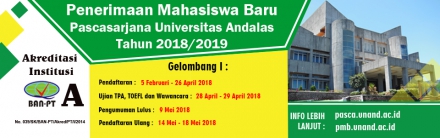 Penerimaan Mahasiswa Baru Pascasarjana Universitas Andalas Gelombang I Tahun 2018/2019 (en-GB)