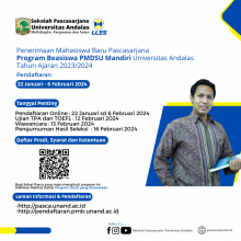 Penerimaan Mahasiswa Baru Pascasarjana Program Beasiswa PMDSU Mandiri Universitas Andalas Tahun Ajaran 2023/2024