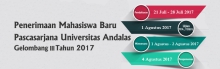 Penerimaan Mahasiswa Baru Pascasarjana Universitas Andalas Gelombang III Tahun 2017