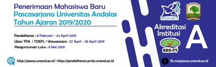 Penerimaan Mahasiswa Baru Pascasarjana Universitas Andalas Tahun Ajaran 2019/2020 (en-GB)