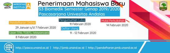 Penerimaan Mahasiswa Baru Pascasarjana S3 Biomedik Semester Genap 2019/2020